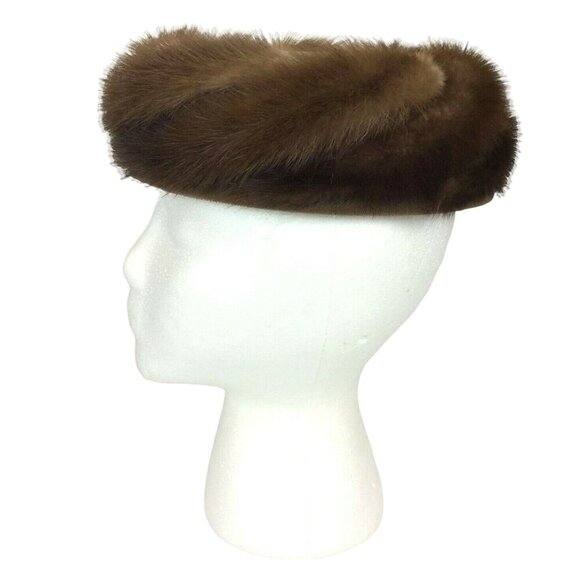 Vintage Mink & Velvet Pillbox Hat With Real Fur Classic Style 1960s - Picture 4 of 8